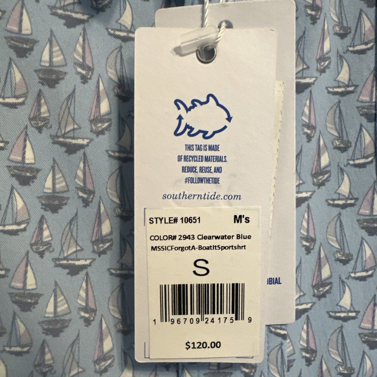 Nwt Southern Tide Intercoastal Sport Shirt Sailboat Print Mens Size S Blue Aop — image 4 of 8